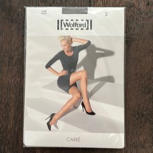 NEW Wolford Carre Tights. Size Small Color Black with Black square dots.